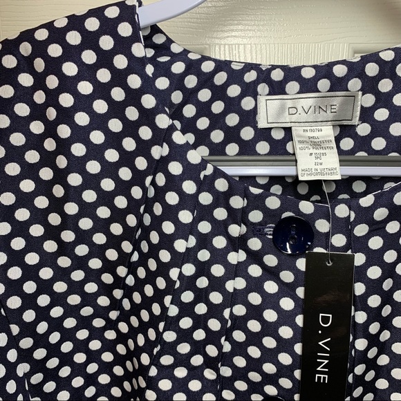D. Vine Navy With White Polka Dots, Lined,  3/4 Sleeved Jacket, 22W, NWT - Picture 5 of 9
